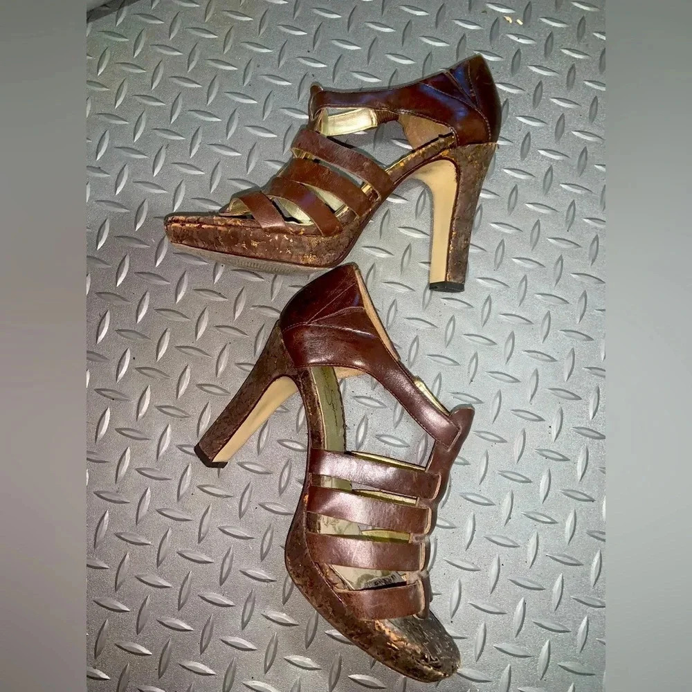 Leather Strappy cork  heels Jessica Simpson y2k